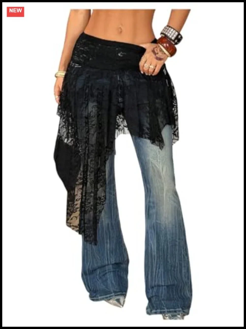 Women's Lace Skirt Low Rise Asymmetrical Sheer Flowy Boho Y2k Cover Up